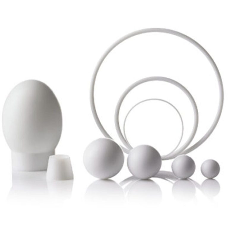 گوی و حلقه تفلون PTFE سفید (Virgin PTFE) برای آب‌بندی، سیلینگ و قطعات صنعتی با اصطکاک پایین